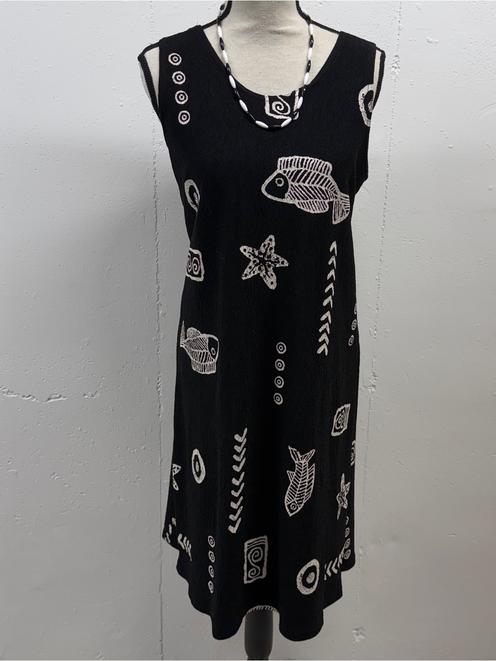 Black Sleeveless Fish & Starfish Print Dress by Koah